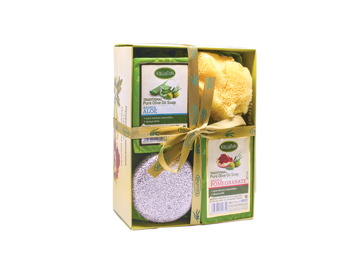 2 Traditional Olive Oil Soap 100gr + Sponge + Pumice