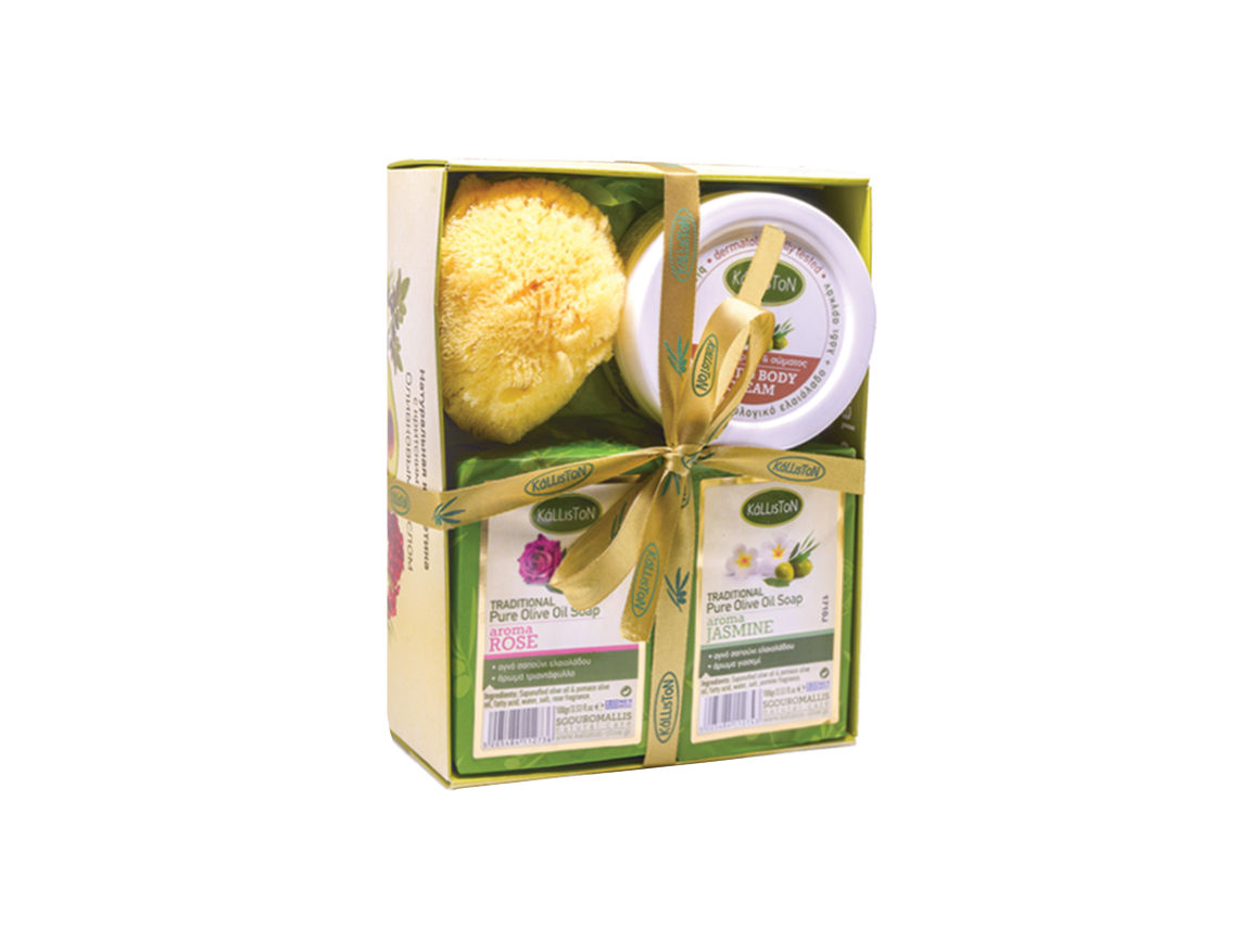 2 Traditional Olive Oil Soaps + Body Butter 75ml + Sponge