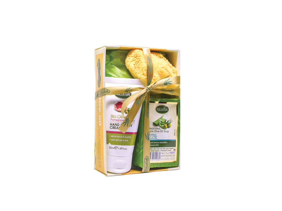 Traditional Olive Oil Soap 100gr + Hand & Body Cream 50ml + Sponge